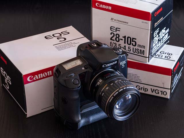 Canon EOS 5 with boxes