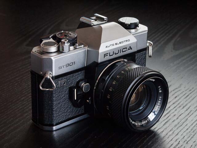 Fujica ST901 with EBC Fujinon 55mm f/1.8 lens mounted