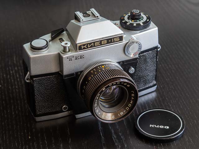 Kiev 15 Automat with Helios-81 50mm f/2.0 Automat lens mounted - front