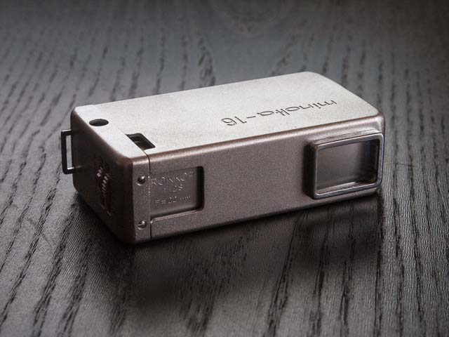 Minolta 16II camera closed for storage or transportation