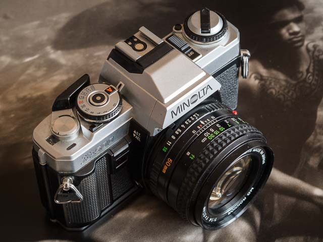 Minolta X-500 camera with the Minolta MD Rokkor 50mm f/1.4 lens fitted