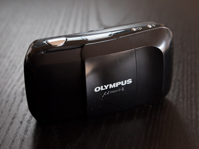 Olympus Mju camera closed and ready for storage or transportation