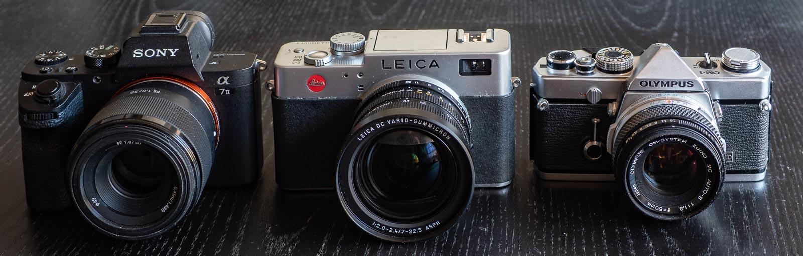 Sony A7 II, Leica Digilux 2 and Olympus OM-1 cameras