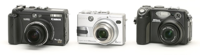 Canon Power Shot G5, Sony Cyber-shot DSC-V1 and Nikon Coolpix 5400