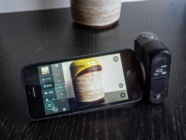 DxO One with iPhone shiwing DxO One app interface