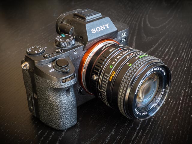 Minolta MD Rokkor 50mm f/1.4 lens mounted on a SOny A7 II camera