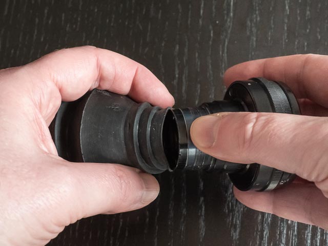 Fitting the DIY tilt and shift bellows to the Helio 44-2 lens