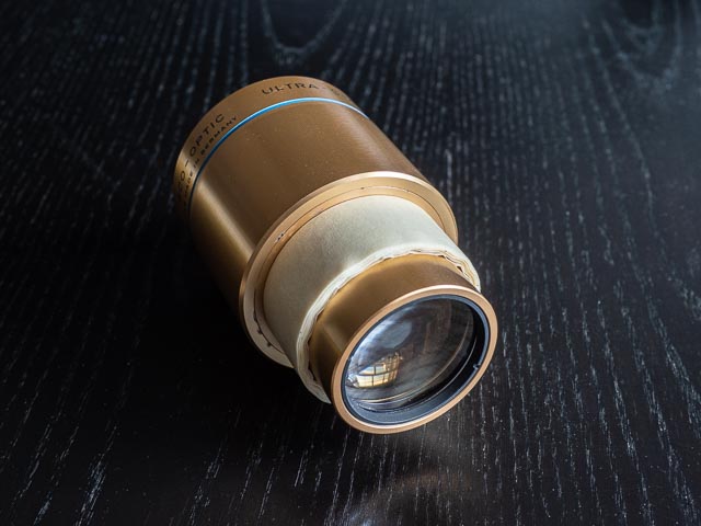Isco-Optic Ultra-Star HD 90mm f/2 MC adapted with masking tape applied